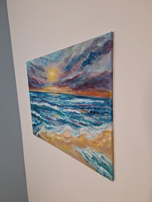 Obraz ręcznie malowany – Morze o zachodzie słońca – 60x80 cm – Akryl