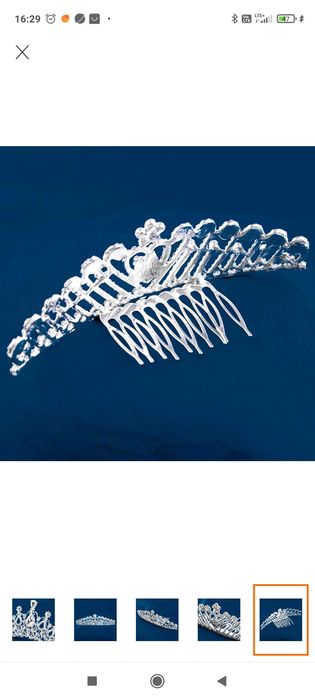 Tiara ozdobna srebrna na grzebieniu