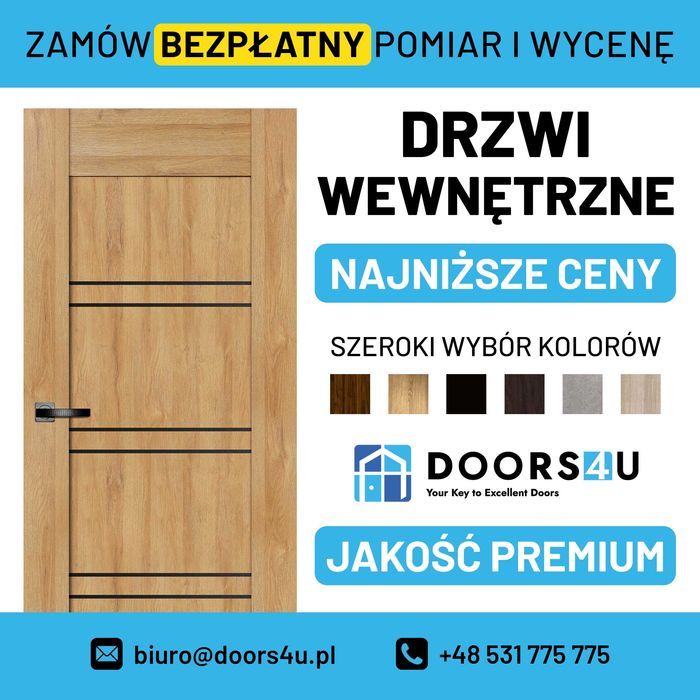 Drzwi WEWNĘTRZNE Z MONTAŻEM, na stare ościeżnice, na wymiar, PREMIUM