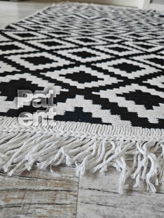 Dywan chodnik 80x150 boho etno wzór romby z frędzlami do salonu