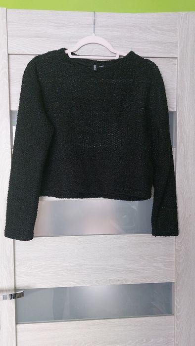 Sweter czarny, zdobiony srebrną nitką - H&M