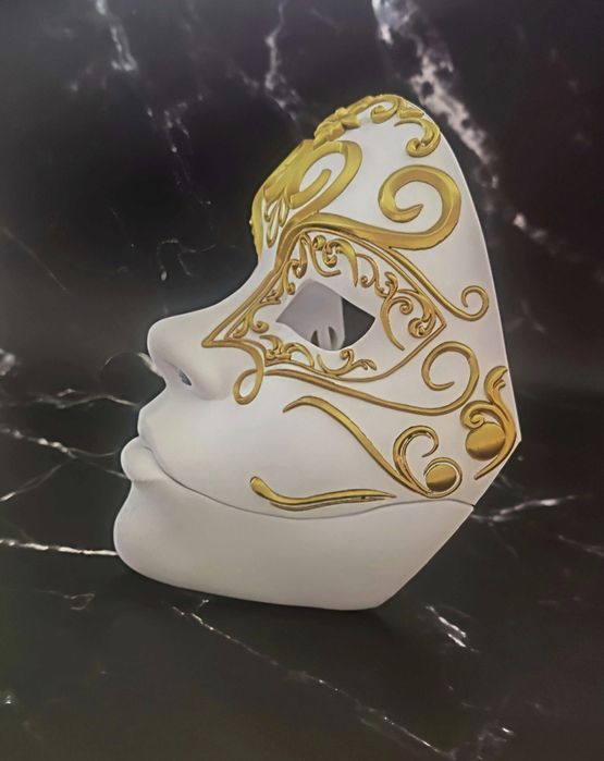 Luksusowa Maska Wenecka - Biało-złota. Bal Maskowy Karnawał Halloween