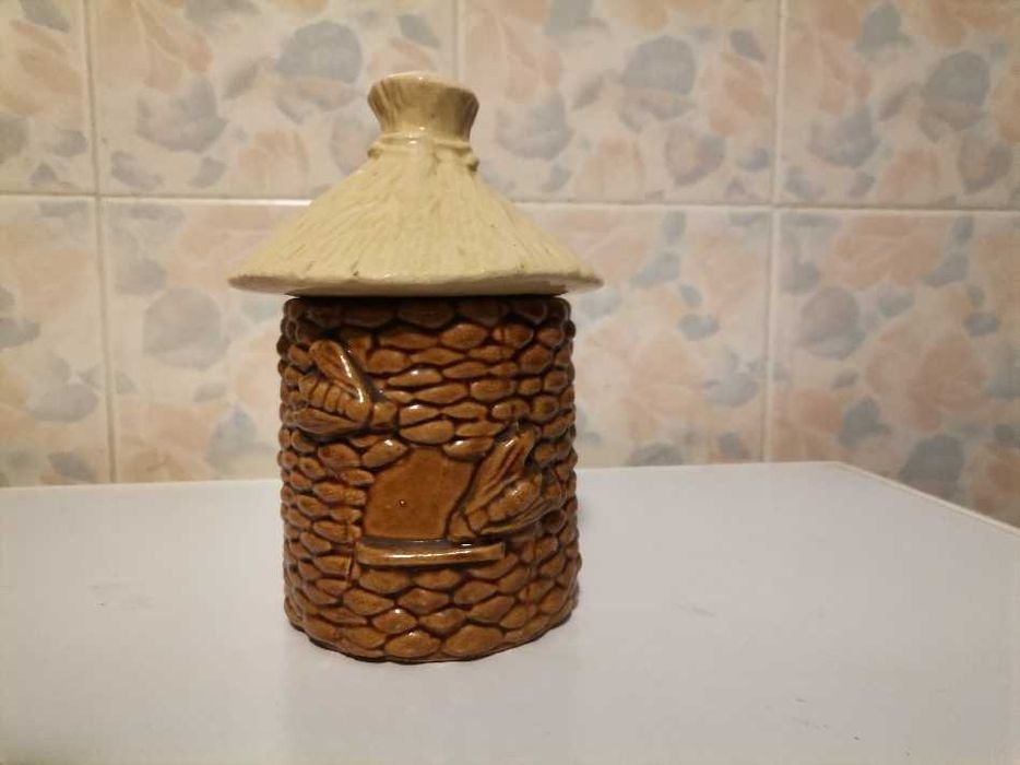 Pojemnik ceramiczny "Ul", brązowy, kremowy, PRL KG