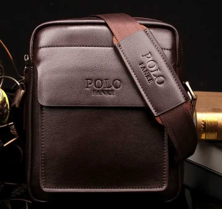 Чоловіча мужская черная коричневая модная сумка планшетка Polo поло