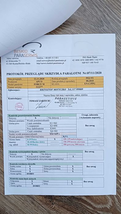 sprzedam uprząż wraz z paralotnią
