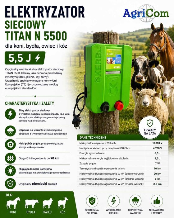Elektryzator sieciowy TITAN N 5500 dla koni, bydła, owiec i kóz, 5,5 J