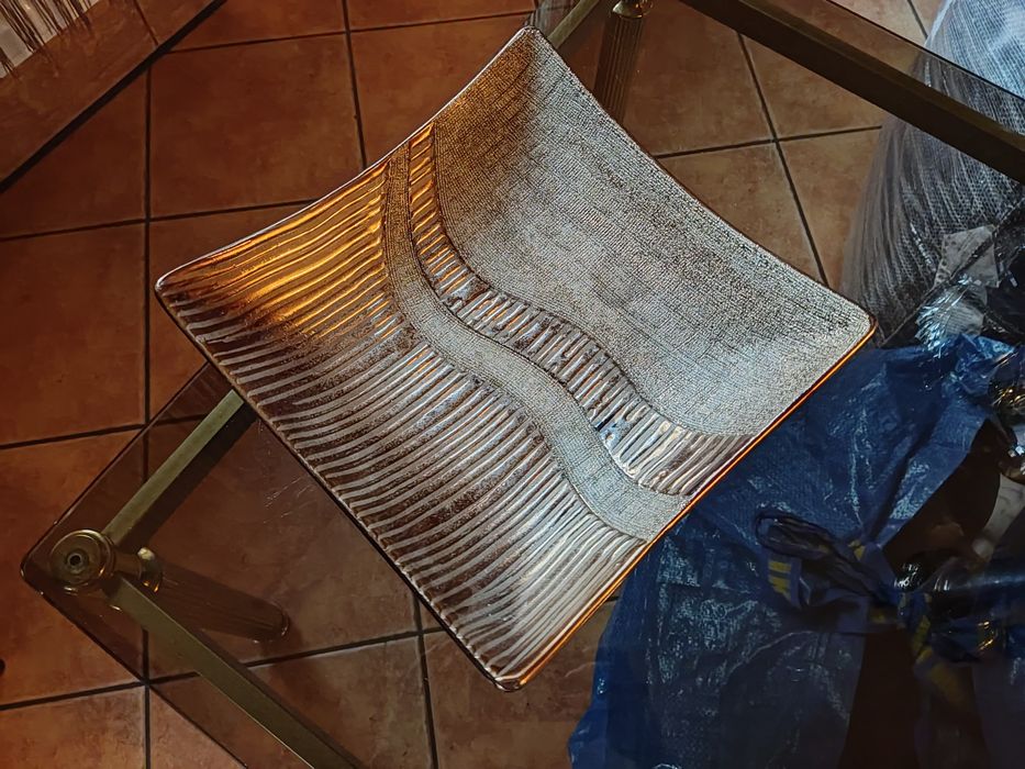 Patera owocarka piękna złoto - miedziana ceramika duża kolekcjonerska