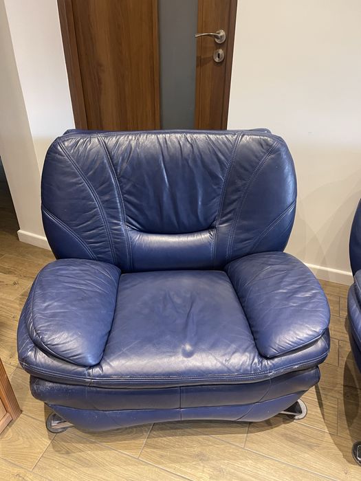 Wypoczynek sofa skórzana niebieska