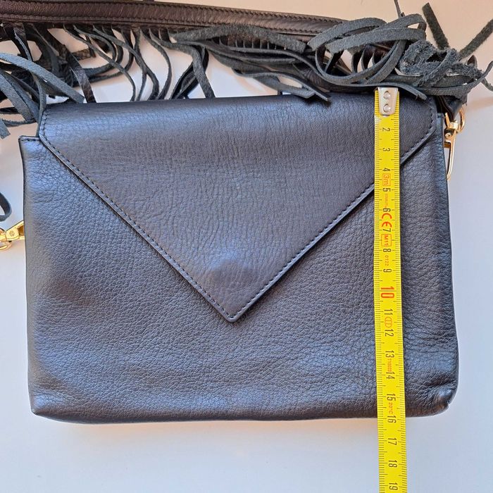 Czarna skórzana kopertówka torebka boho torebeczka