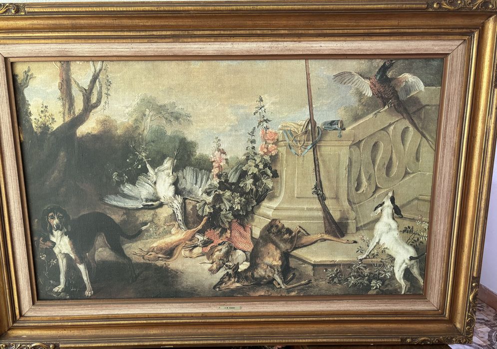 Quadro decorativo com motivos de caça em tela