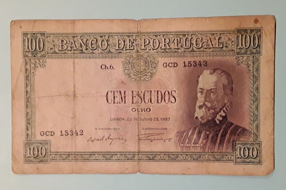 Nota 100 escudos (100$00) 1957, Chapa 6, Banco de Portugal