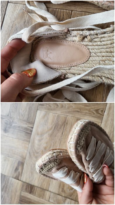 Beżowe kremowe espadryle sandały Boho wiązane na łydkach Parfois 39