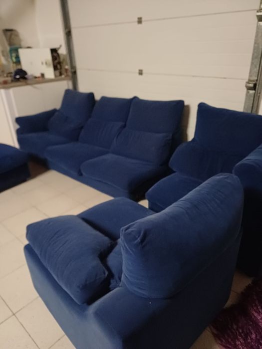 Sofá de canto grande azul