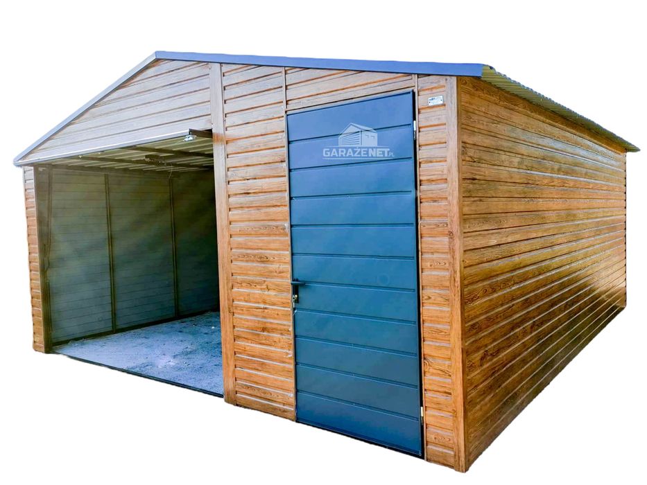 GARAŻ BLASZANY 5m x 5m Dwuspad Brama Uchylna Drzwi Antracyt 5x5 GB217