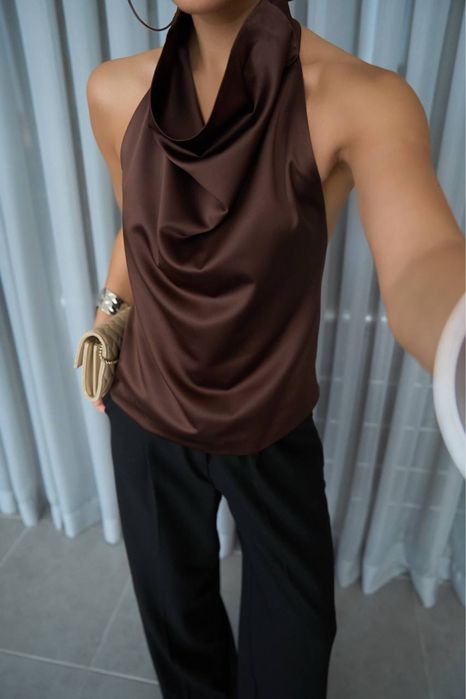 Сатинові топи блузи як в zara шоколад та чорний