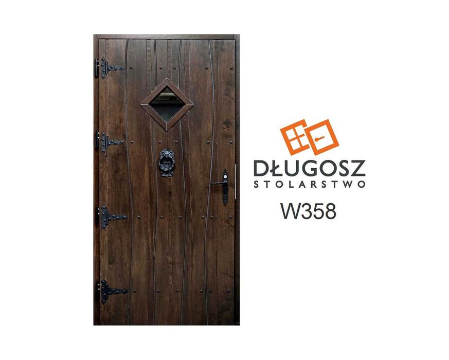 Drzwi DŁUGOSZ drewniane zewnętrzne wiejskie góralskie szczotkowane retro wenge ciemne olchowe olcha ciepłe czyste powietrze GOTOWE