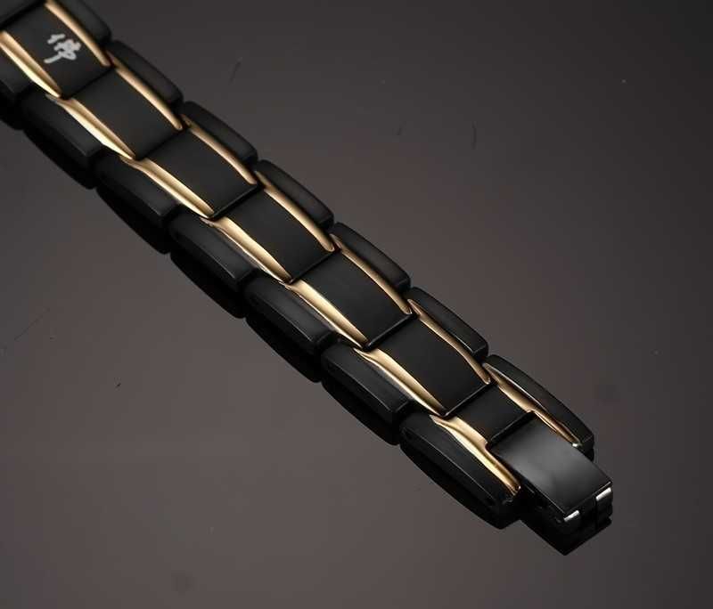 Czarna Bransoleta ze złotą Wstawką Stal Chirurgiczna