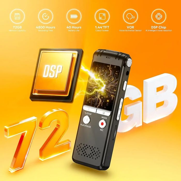 Цифровой диктофон ZIPCIDE 64 ГБ с AI шумоподавлением, 1536 Кбит/с, USB-C, запись лекций, встреч и интервью