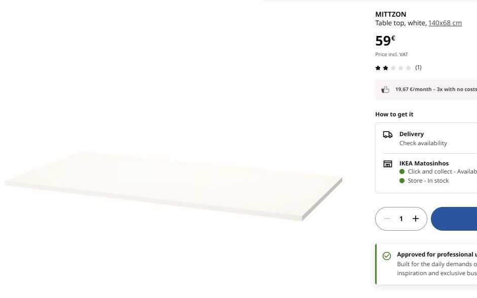 Tampo mesa Ikea Mittzon 140x68cm branco