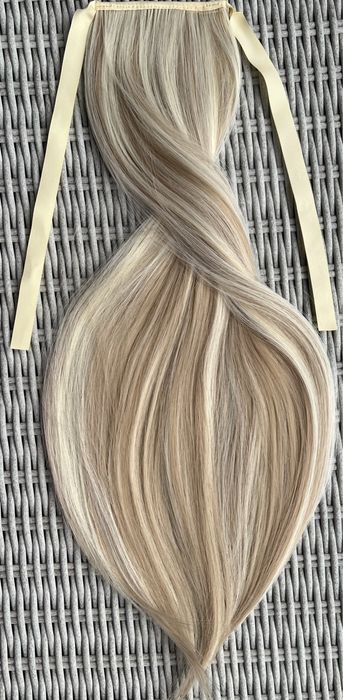 Premium Ultra włosy doczepiane, blond / pasemka / refleksy kucyk 416.
