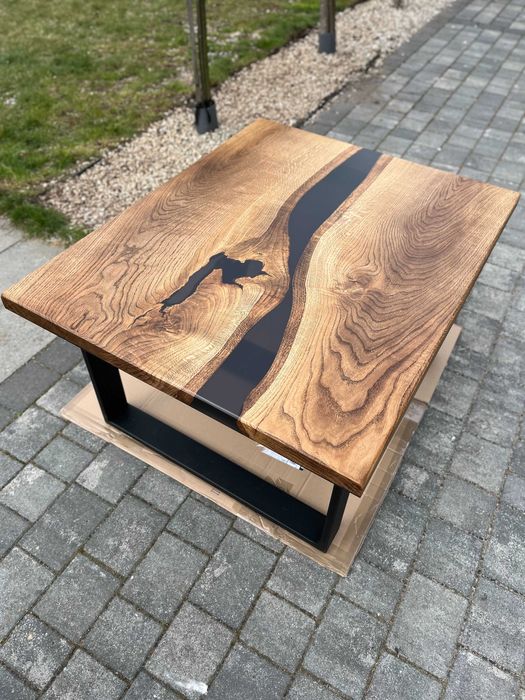 Drewniany stolik kawowy dąb żywica epoksydowa loft #44
