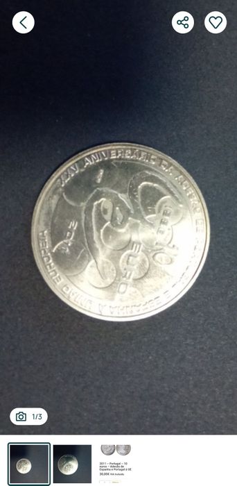 Conjunto de 3moedas comemorativas no valor de 28€ (10+10+8)