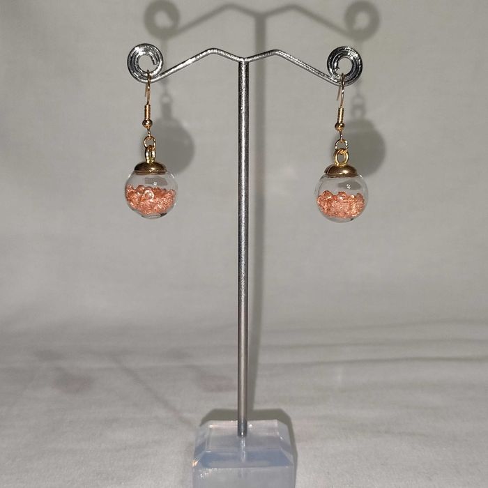 K197 Kolczyki wiszące Kule szklane z kryształkami Handmade