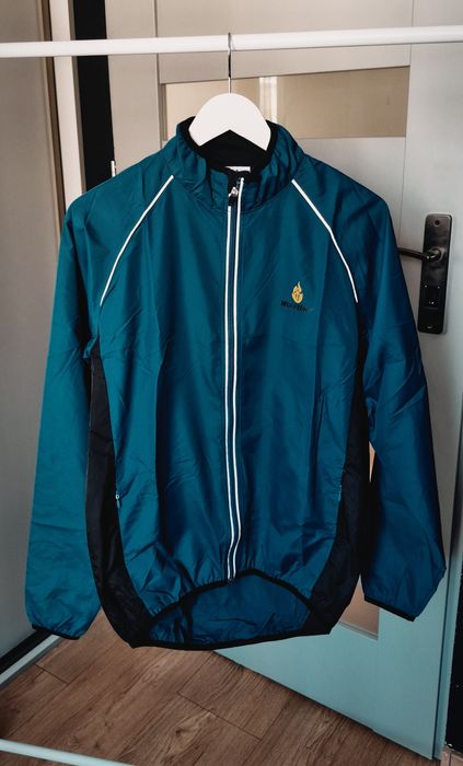 Kurtka rowerowa męska turkusowo czarna lekka wiatrówka rozmiar M