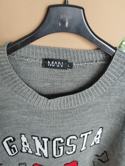 R.L szary męski sweter prezent gangsta wrappa