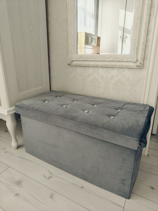 Pufa schowek diamenciki szary stylowy Glamour duży otwierana pikowana