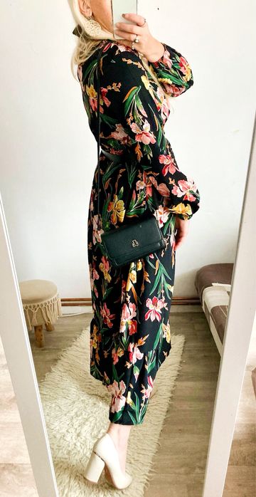 Sukienka Damska w czarna kwiaty długa imprezowa L