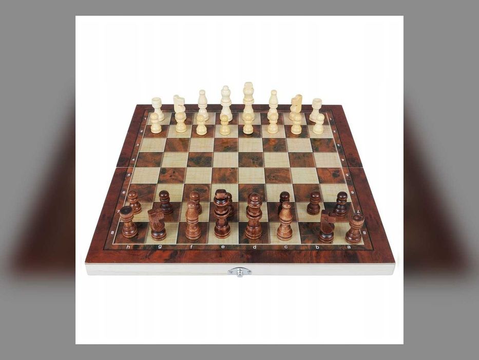 Nowy Zestaw Gier Drewnianych 3w1 Szachy Warcaby Backgammon 34 Cm