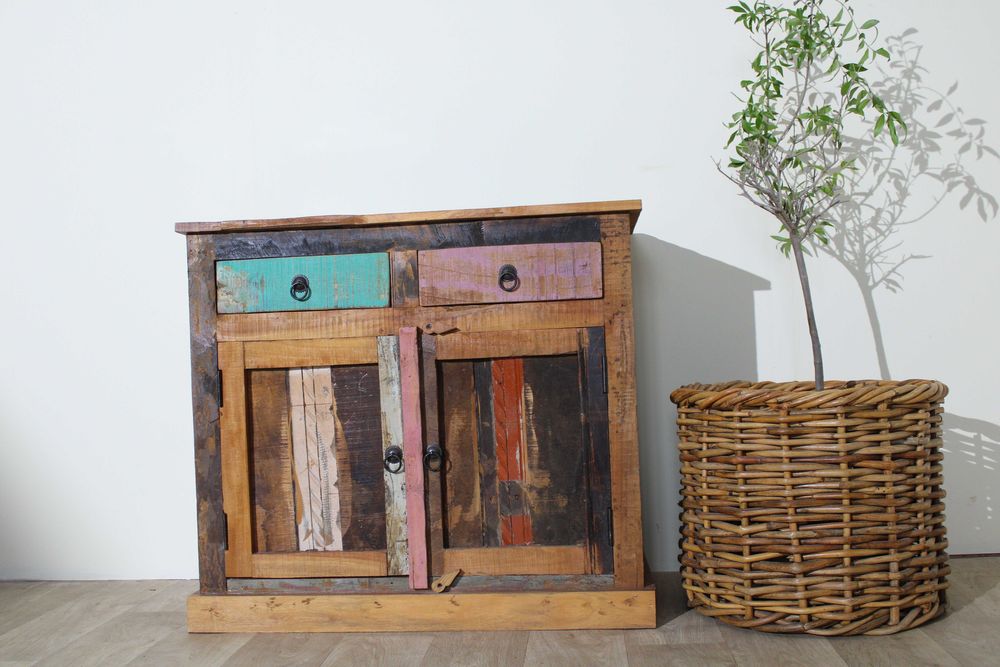 Komoda kolorowa drewo z recyklingu chic kolonialna rustykalna