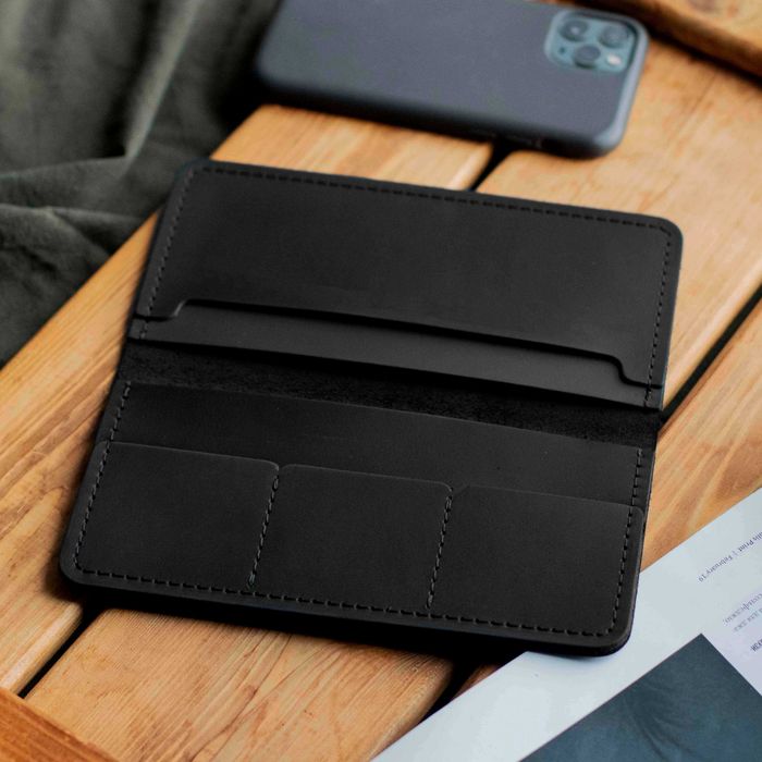 Мужское кожаное портмоне черное из натуральной кожи кошелек бумажник