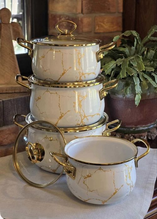 229 zł   Garnki emalia złoty marmur