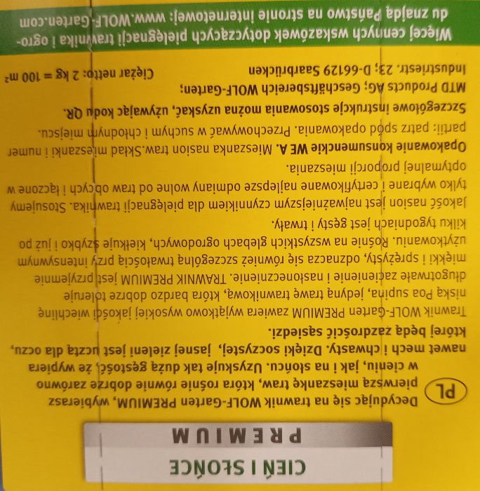 Mieszanka nasion traw SP 100 Cień i Słońce WOLF Garten