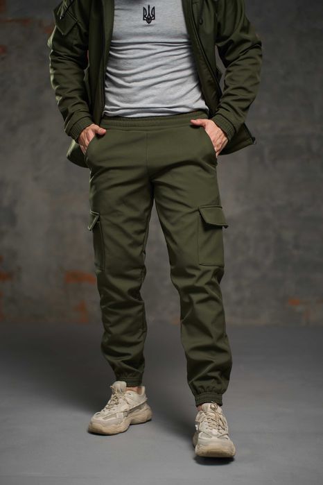 Штани карго чоловічі зимові теплі з флісом хакі