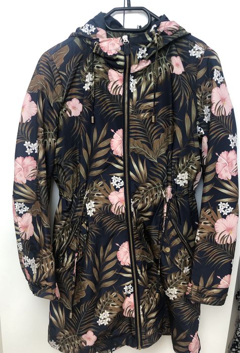 Parka jesienna damska r. 32 XXS płaszcz kwiaty  Mohito