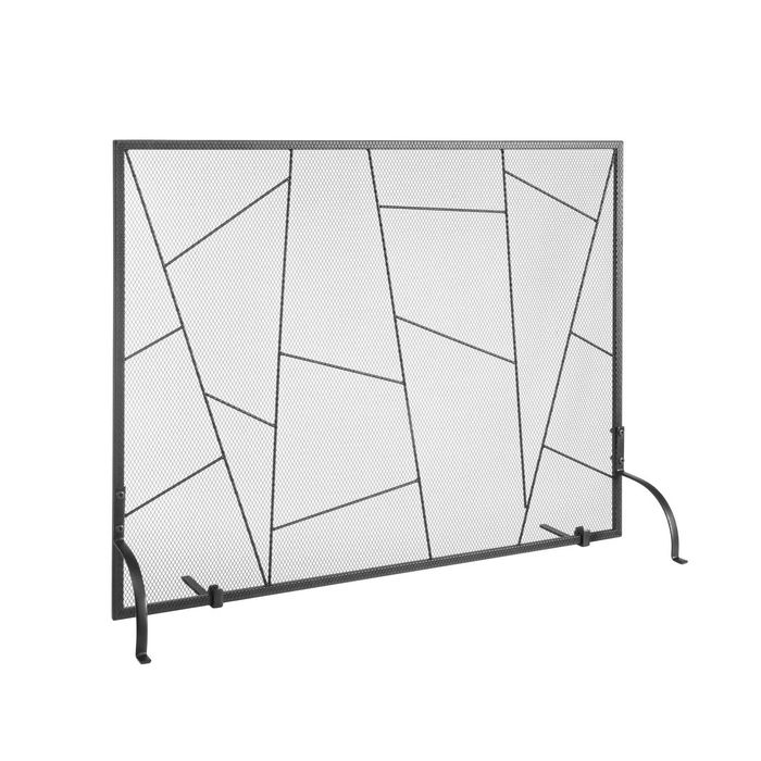 Porządny stalowy wolnostojący parawan kominkowy 91x72 cm z gęstą siatką
