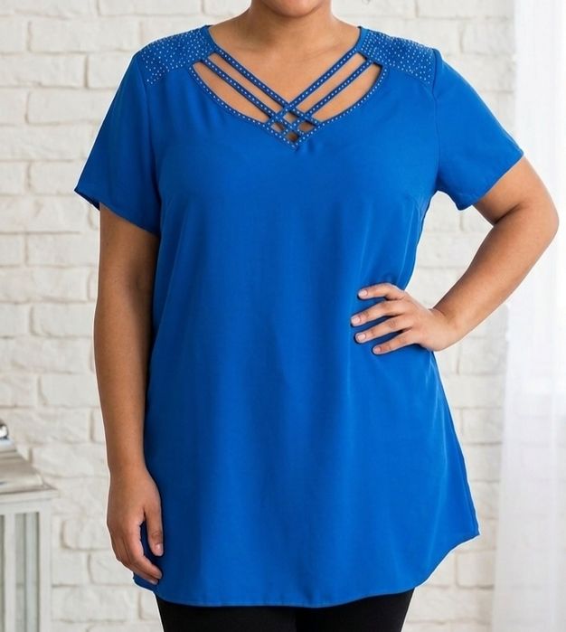 Womanary wesele komunia zdobiona tunika plus size xxxl 50 52 cyrkonie