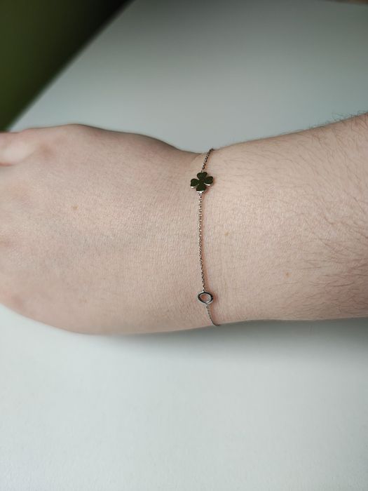 srebrna bransoletka z koniczyną i kołem próba 925 YES