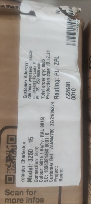 Grzejnik Zehnder Charleston 250x70cm biały 3400Wat -50% zawór Gratis