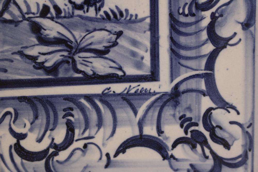 C. Neves, Four-Tile Panel Signed "Landscape with Shepherd", 19th Century64552115346818123