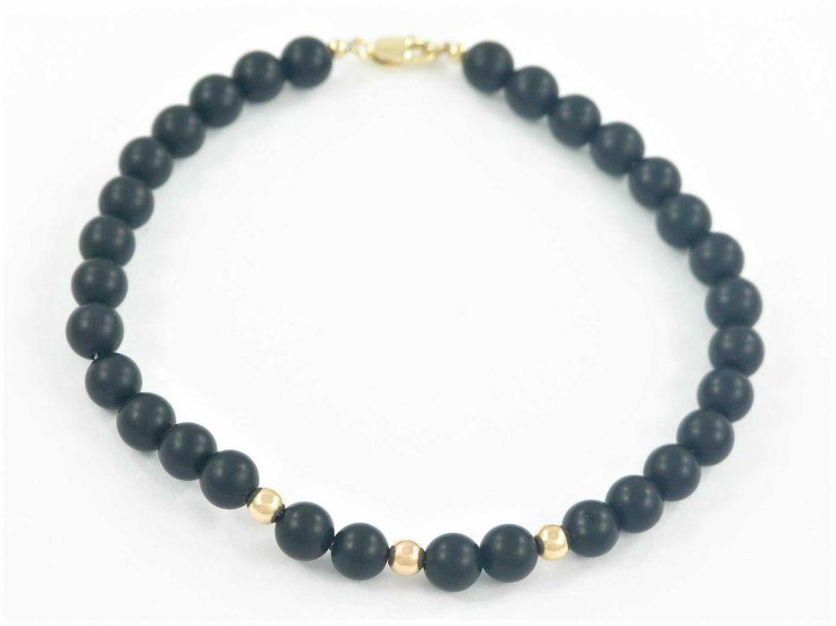 Męska bransoletka z onyksami i złotymi kulkami próby 585 matowa