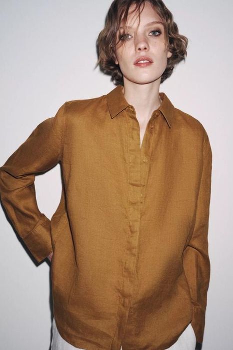 Лляна сорочка zara, сорочка зі 100% льону zw collection zara, сорочка со льна zara