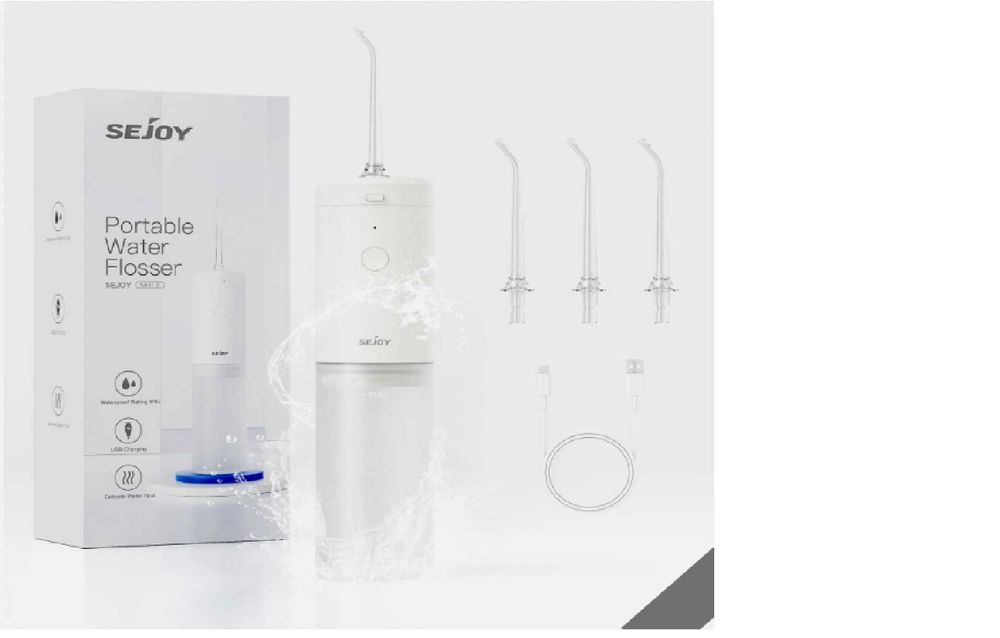 SEJOY IRYGATOR do zębów bezprzewodowy USB-C 3 trybyipx7 140ml - BIAŁY