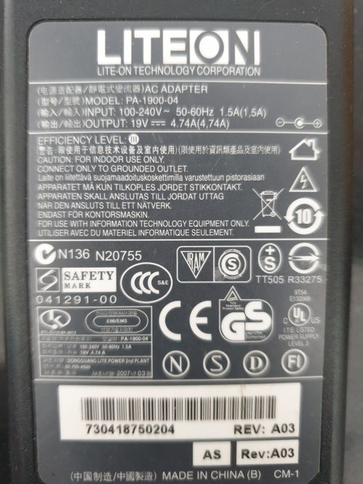 Transformador portátil 19v 4.74A