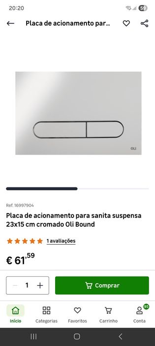 Botões descarga para sanita suspensa 23x15cm cromado Oli bound