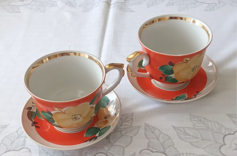 Уникальная чайная пара-гигант "Любава" ("Мальва"), объём чашки 500