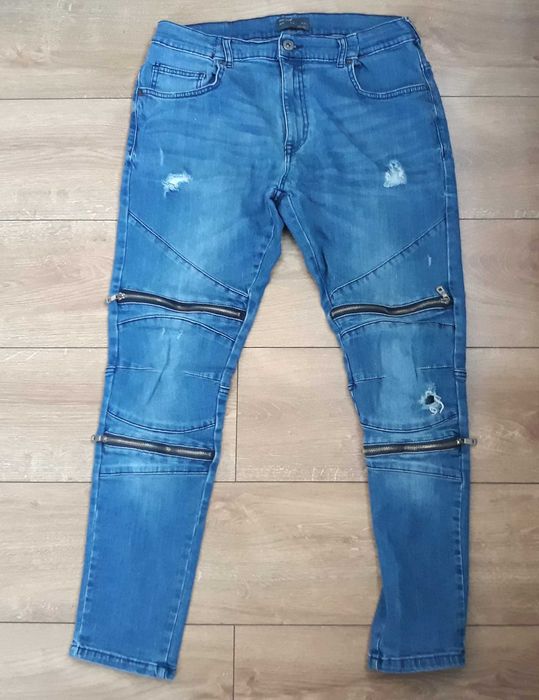 ZARA MAN jeansy biker niebieskie 46 jak nowe